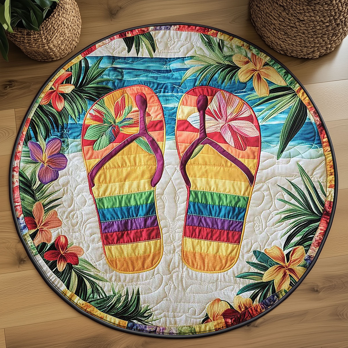 Flip Flops In Bloom WN2005032CL Quilted Round Mat
