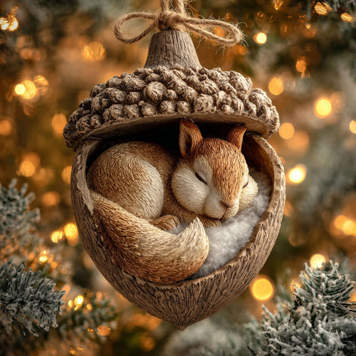 Sleeping Squirrel Acorn CW2911029CL Christmas Ornament