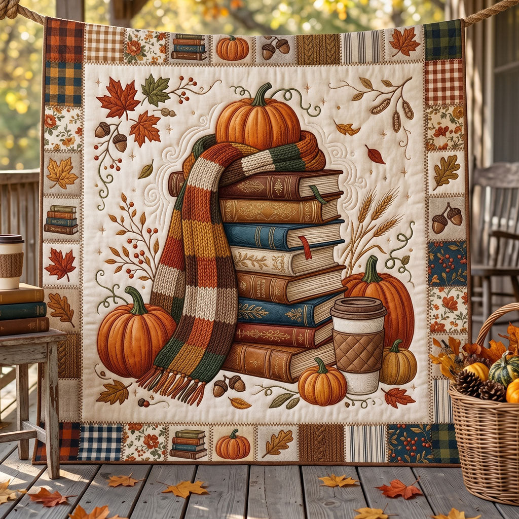 Autumn Books And Pumpkin Harvest WN2606001CL Quilt