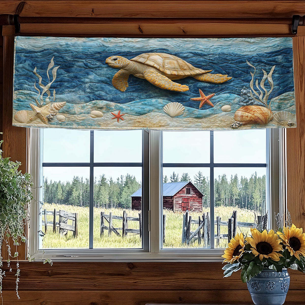 Aqua Turtle WN2003050CL Quilted Valance