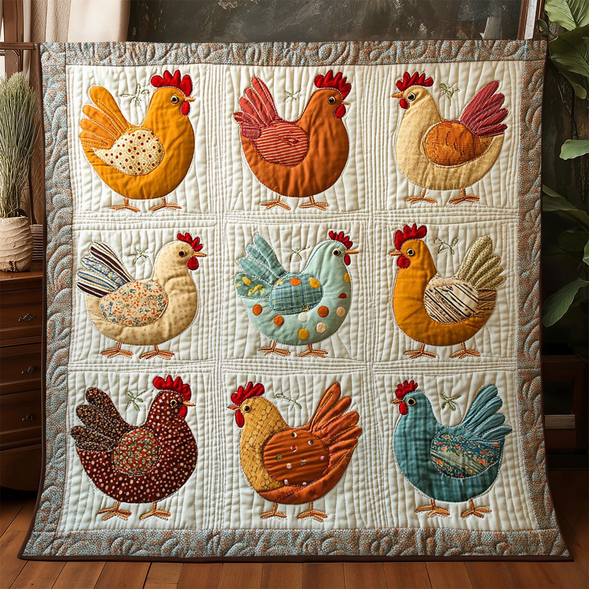 Vintage Patchwork Chicken WJ2304008CL Quilt