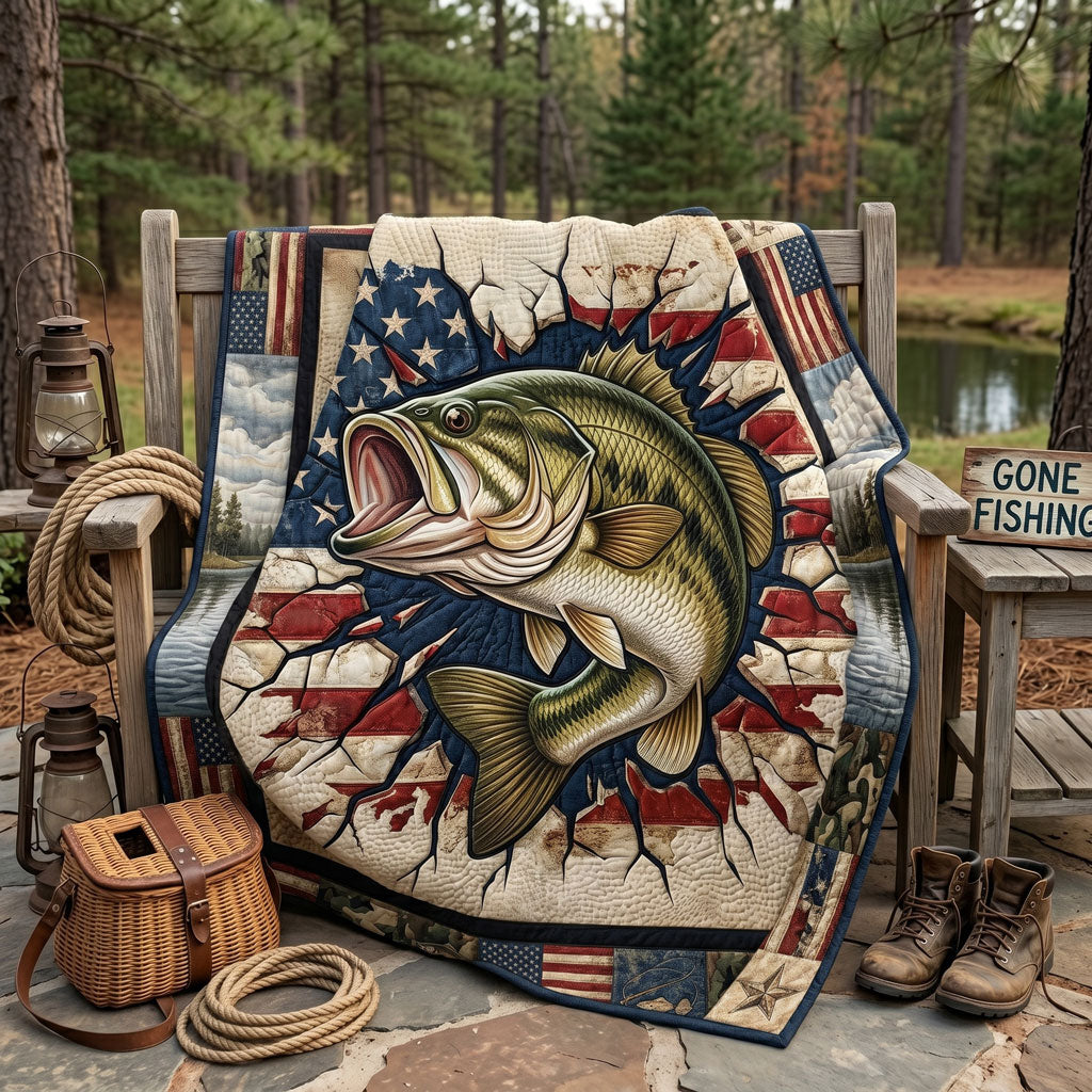 American Flag Bass Fishing Patriotic WN1205002CL Quilt