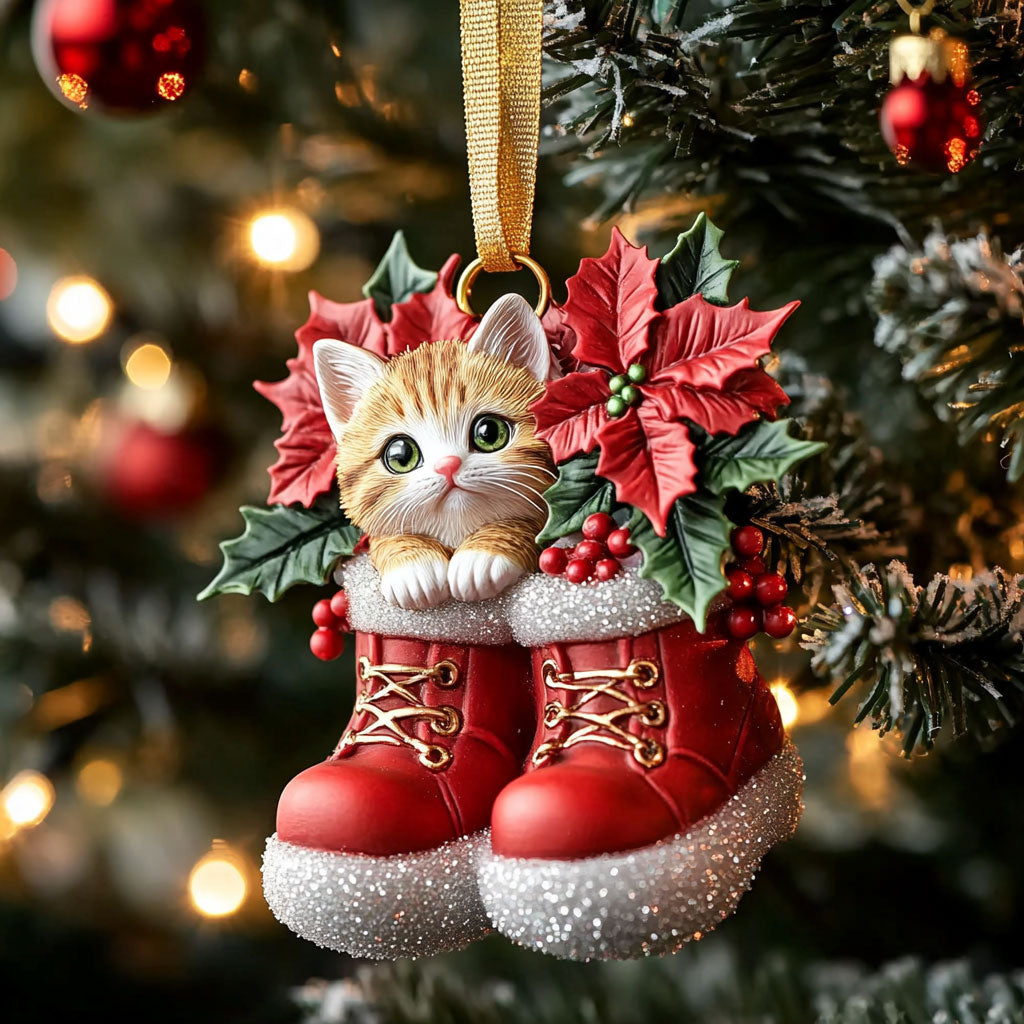 Santa Boot Cat WN0811063CL Christmas Ornament