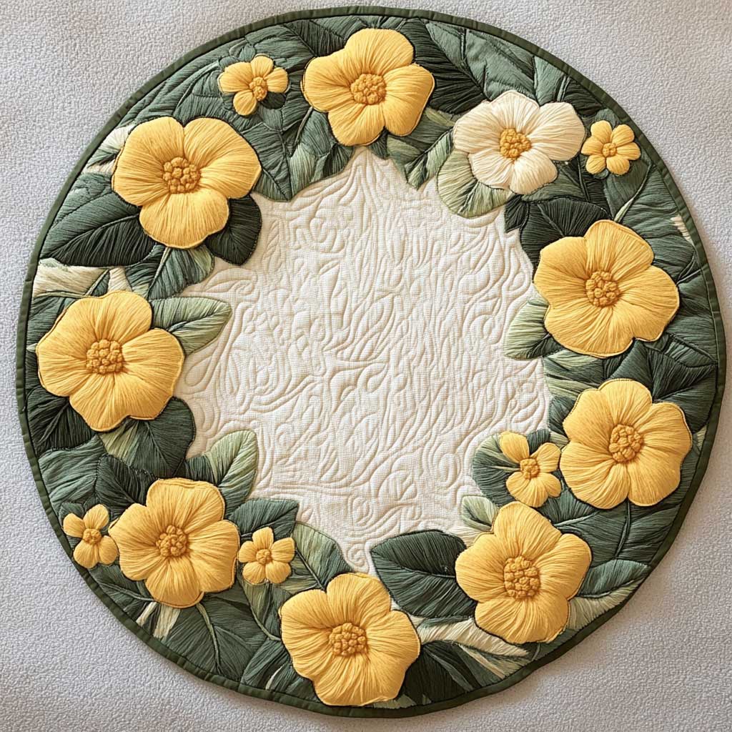 Golden Ring Flower WN1705026CL Quilted Round Mat