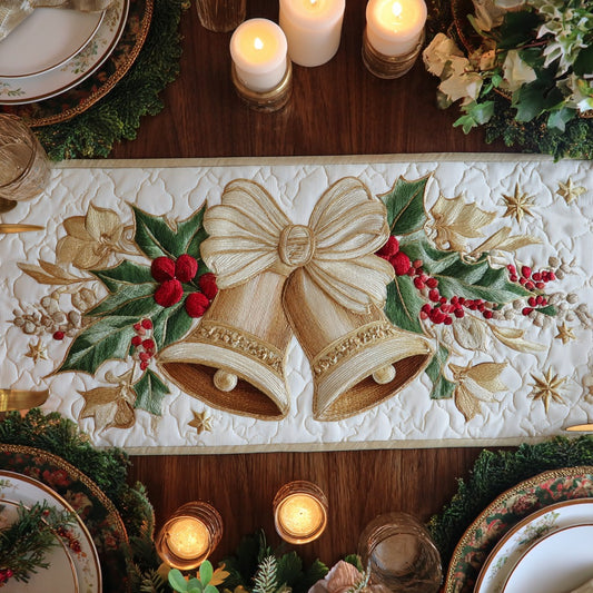 Golden Bell In Christmas XR1011014CL Quilted Table Runner