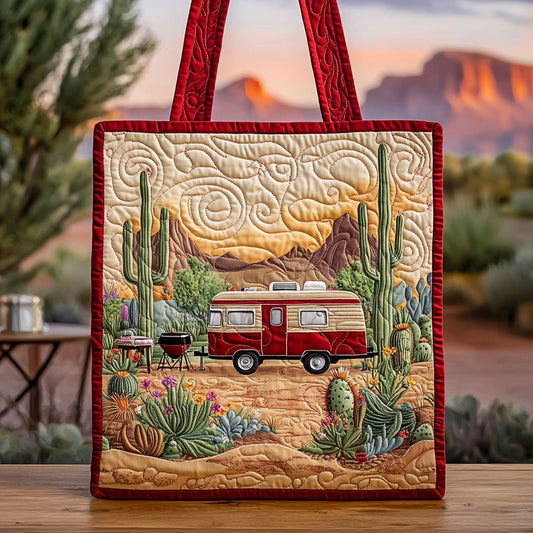 Camping In Desert QA1312011CL Quilted Tote Bag