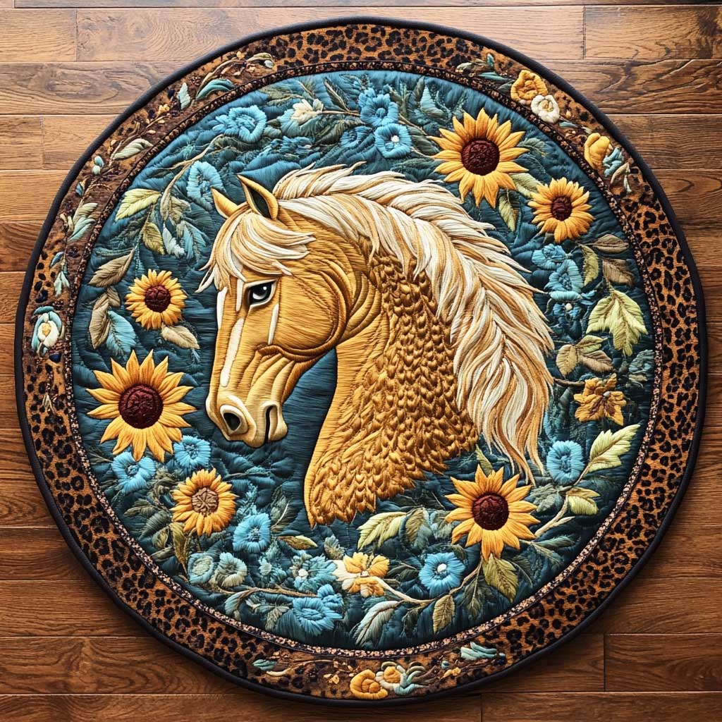 Horse In Bloom WN2404051CL Quilted Round Mat