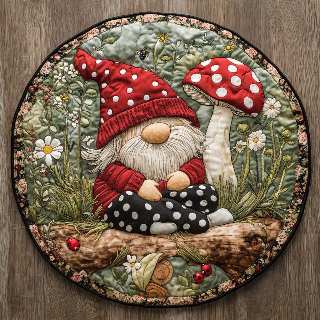 Woodland Nap Gnome WN2105068CL Quilted Round Mat