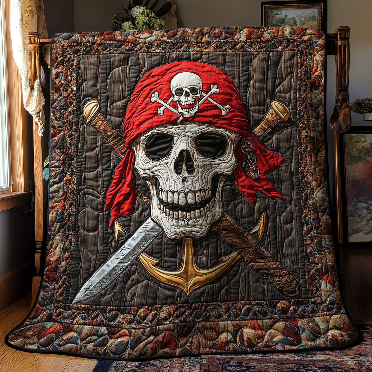 Crimson Pirate Skull WN2301023CL Quilt