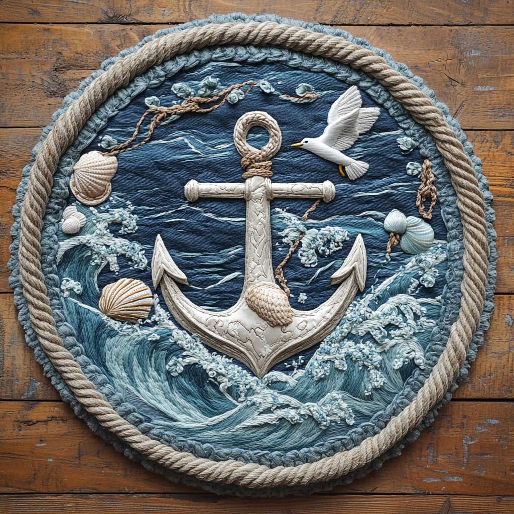 Ocean's Anchor WN2204043CL Quilted Round Mat