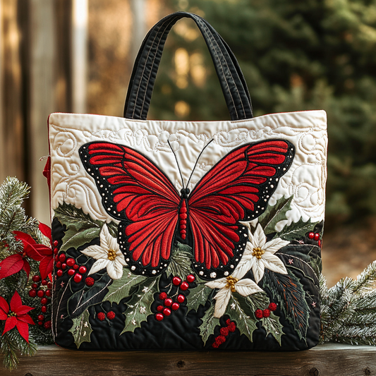 Red Christmas Butterfly XR0212021CL Quilted Tote Bag