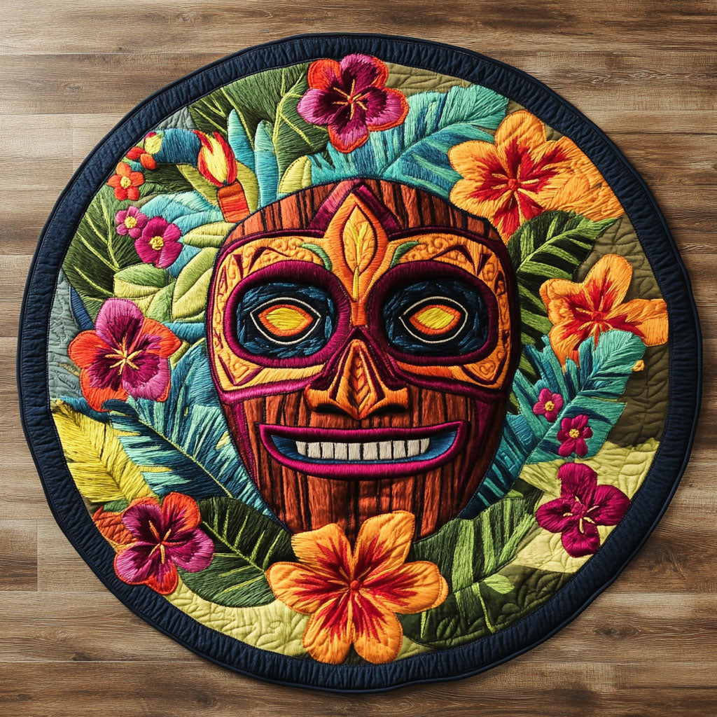 Tiki Torch Hibiscus WN3005046CL Quilted Round Mat