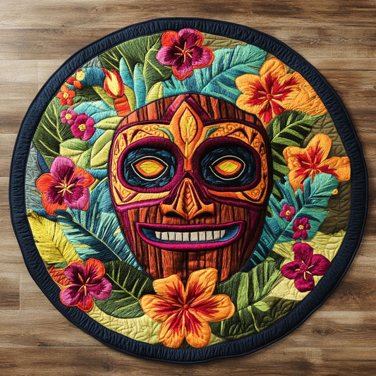 Tiki Torch Hibiscus WN3005046CL Quilted Round Mat