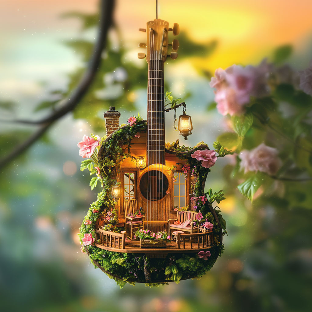 Enchanted Guitar House WN0412027CL Christmas Ornament