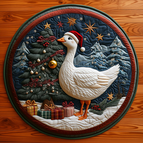 Festive Goose Decorating With Joy XK0311004CL Quilted Round Mat