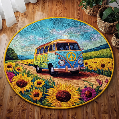 Sunflower Hippie Camper Van QA1412009CL Quilted Round Mat