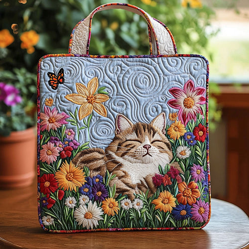 Sleeping Cat In Garden QA1012015CL Quilted Tote Bag