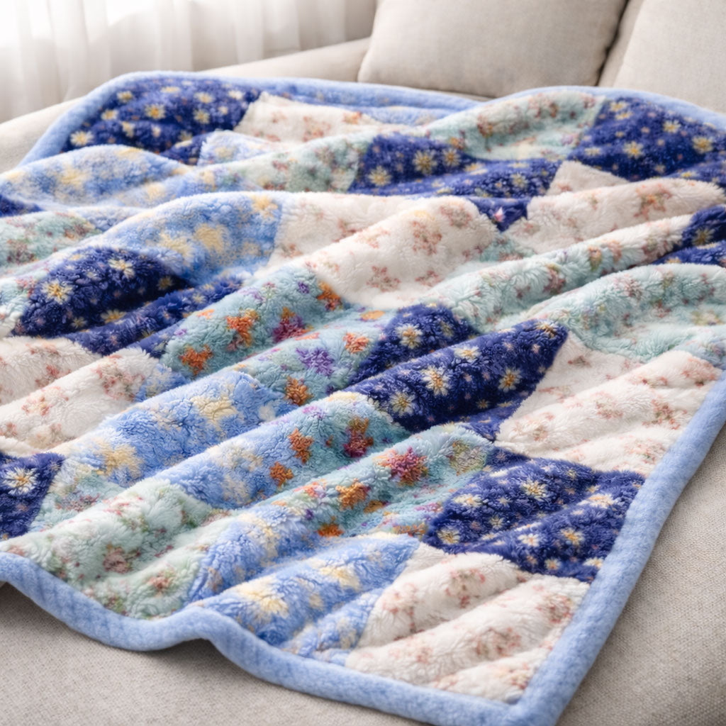 Blue Patchwork CP1701001CL Faux Fur Throw Blanket
