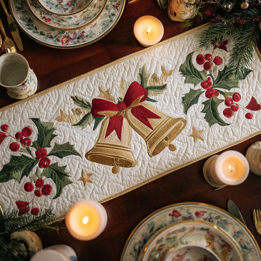 Golden Yuletide Bells XR1011017CL Quilted Table Runner