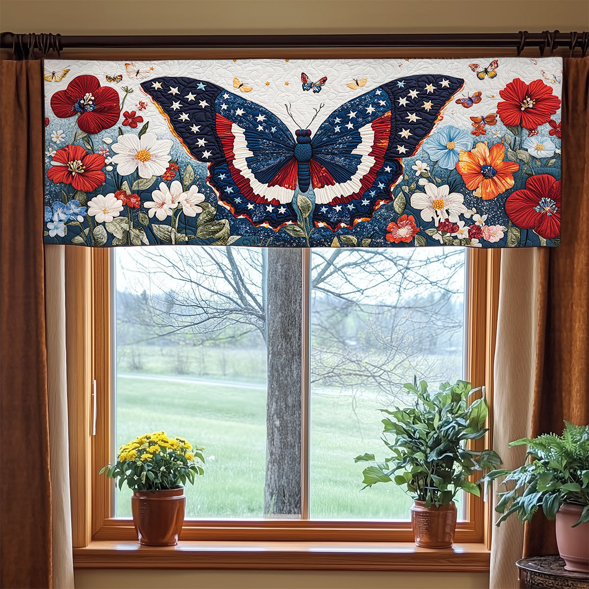 Patriotic Butterfly WJ1006026CL Quilted Valance