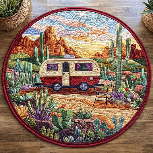 Camping In Desert QA1312007CL Quilted Round Mat
