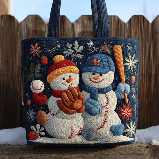 Baseball Player Snowmen XR0212017CL Quilted Tote Bag