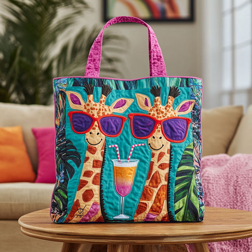 Cool Giraffes Cocktail KL1512016CL Quilted Tote Bag