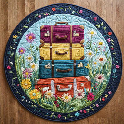 Vintage Suitcase Bloom WN0408077CL Quilted Round Mat