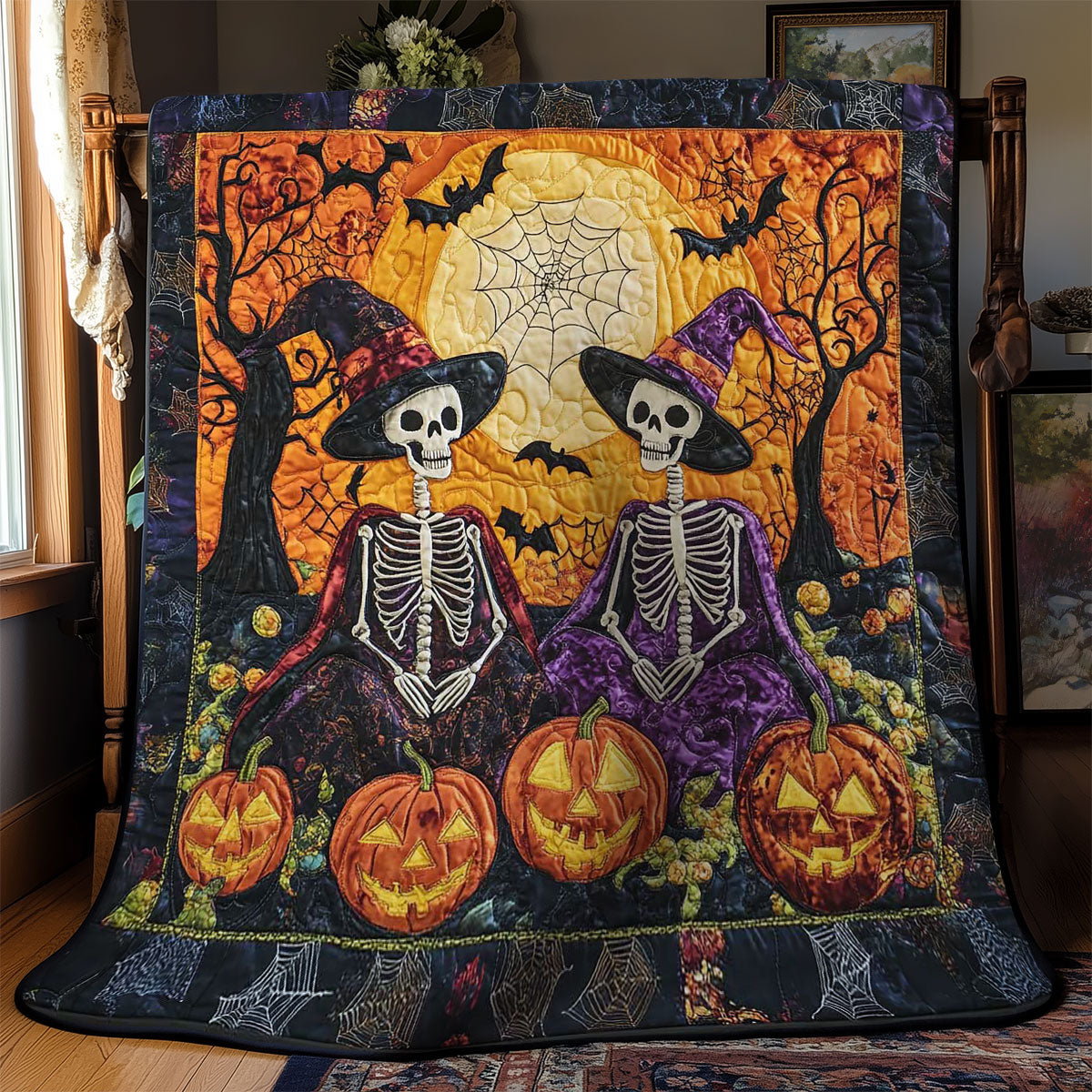 Pumpkin Spellbound Skeletons WN1401024CL Quilt