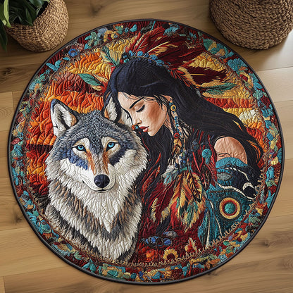 Lunar Glow Wolf And Woman WN0908045CL Quilted Round Mat