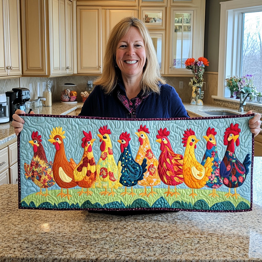 Colorful Chicken WJ2503028CL Quilted Table Runner