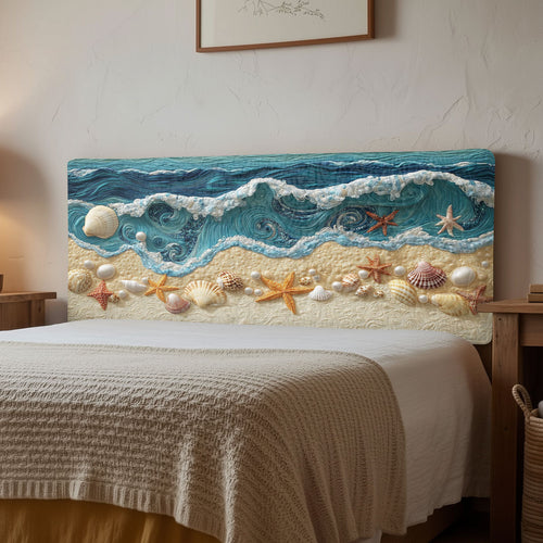 Seashell Blue Wave CW1212048CL Quilted Headboard Slipcover