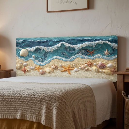 Seashell Blue Wave CW1212048CL Quilted Headboard Slipcover