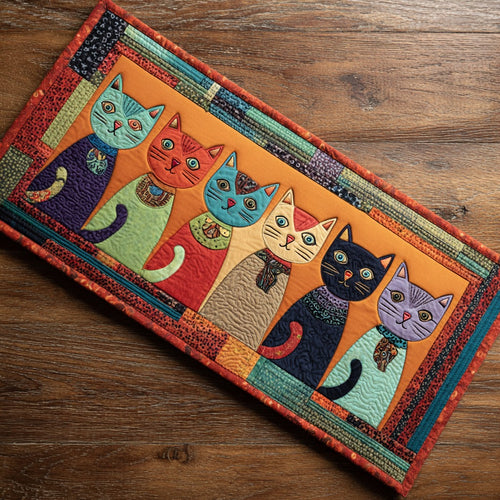 Colorful Cats XR1211017CL Quilted Table Runner