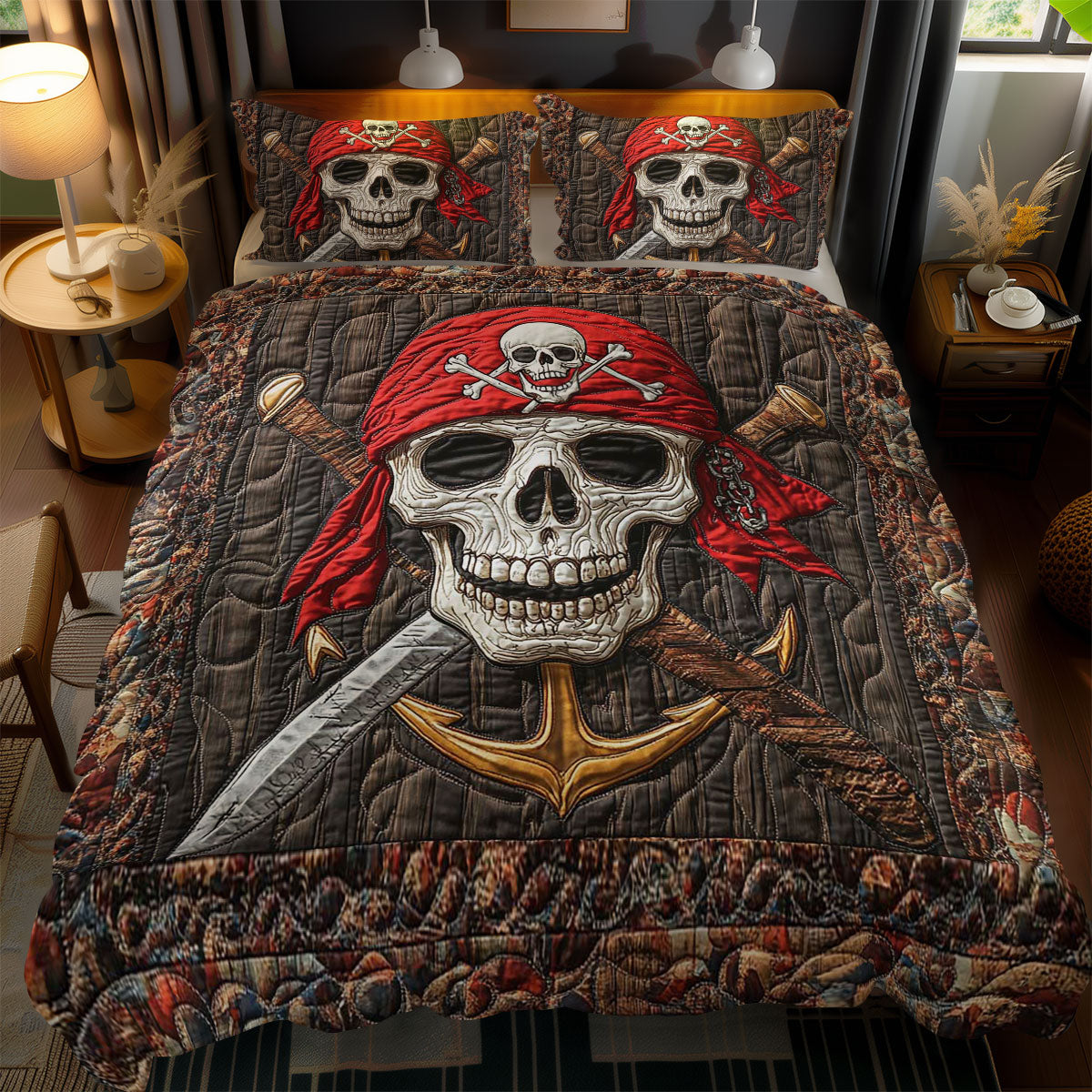 Crimson Pirate Skull WN2301056CL Duvet Cover Set