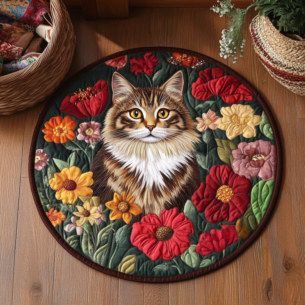 Botanical Beauty Cat WJ0807038CL Quilted Round Mat