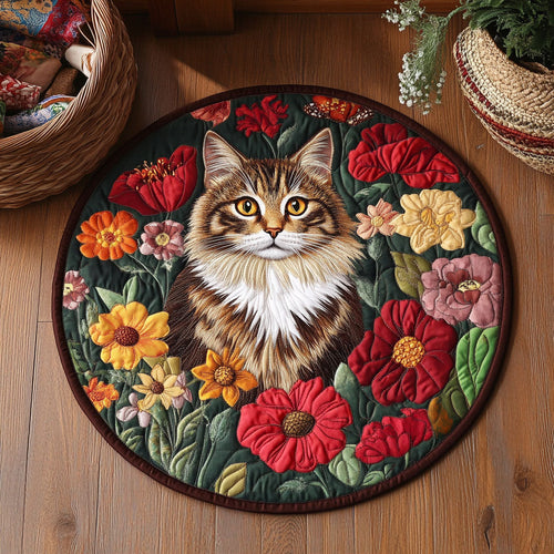 Botanical Beauty Cat WJ0807038CL Quilted Round Mat