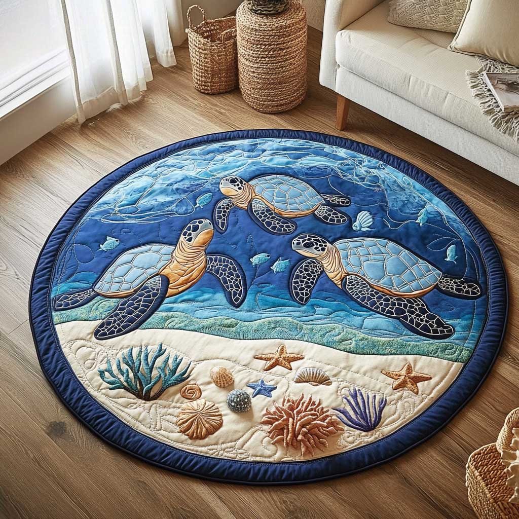Serene Turtle WN1403013CL Quilted Round Mat