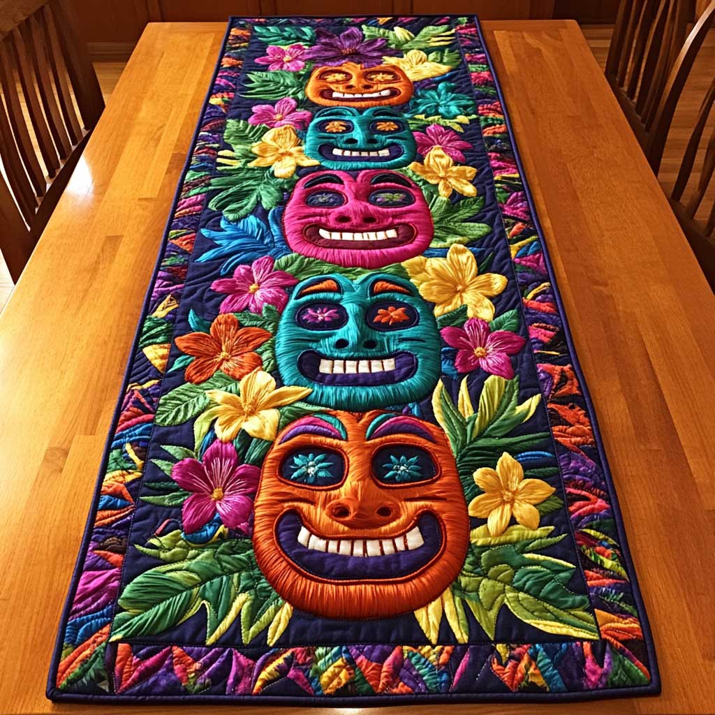 Tiki Mask Garden WN1205096CL Quilted Table Runner