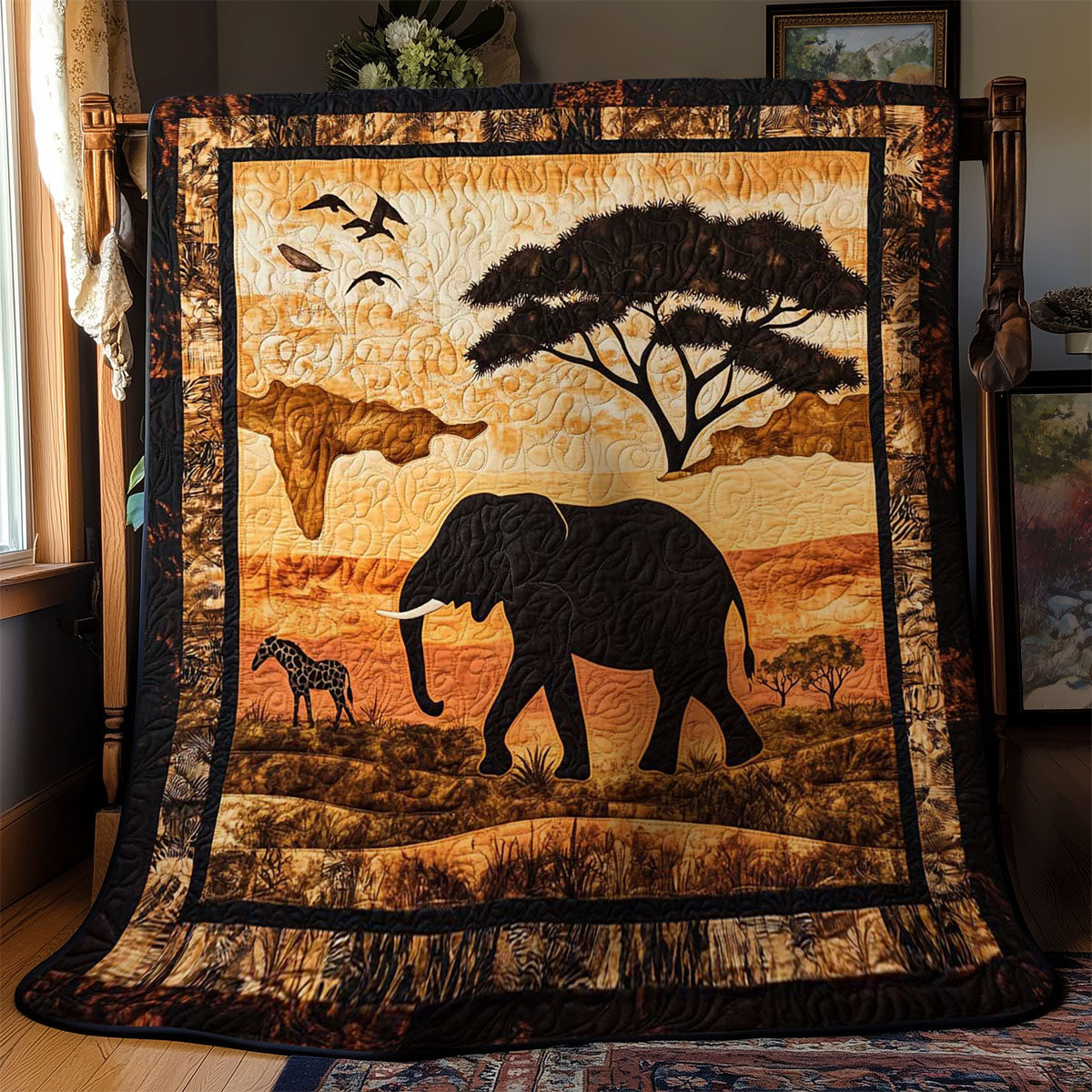 Sunset African Elephant WN1103004CL Quilt