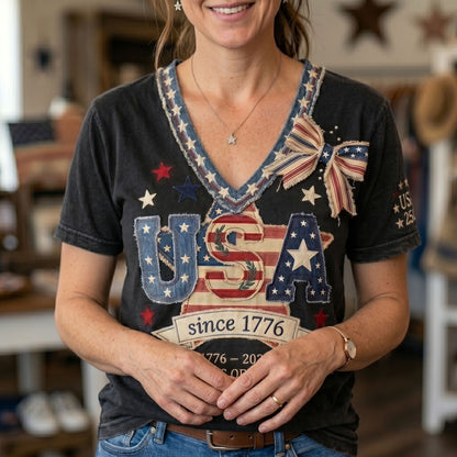 Vintage USA 250th Anniversary Patchwork WN2906005CL V-Neck T-Shirt