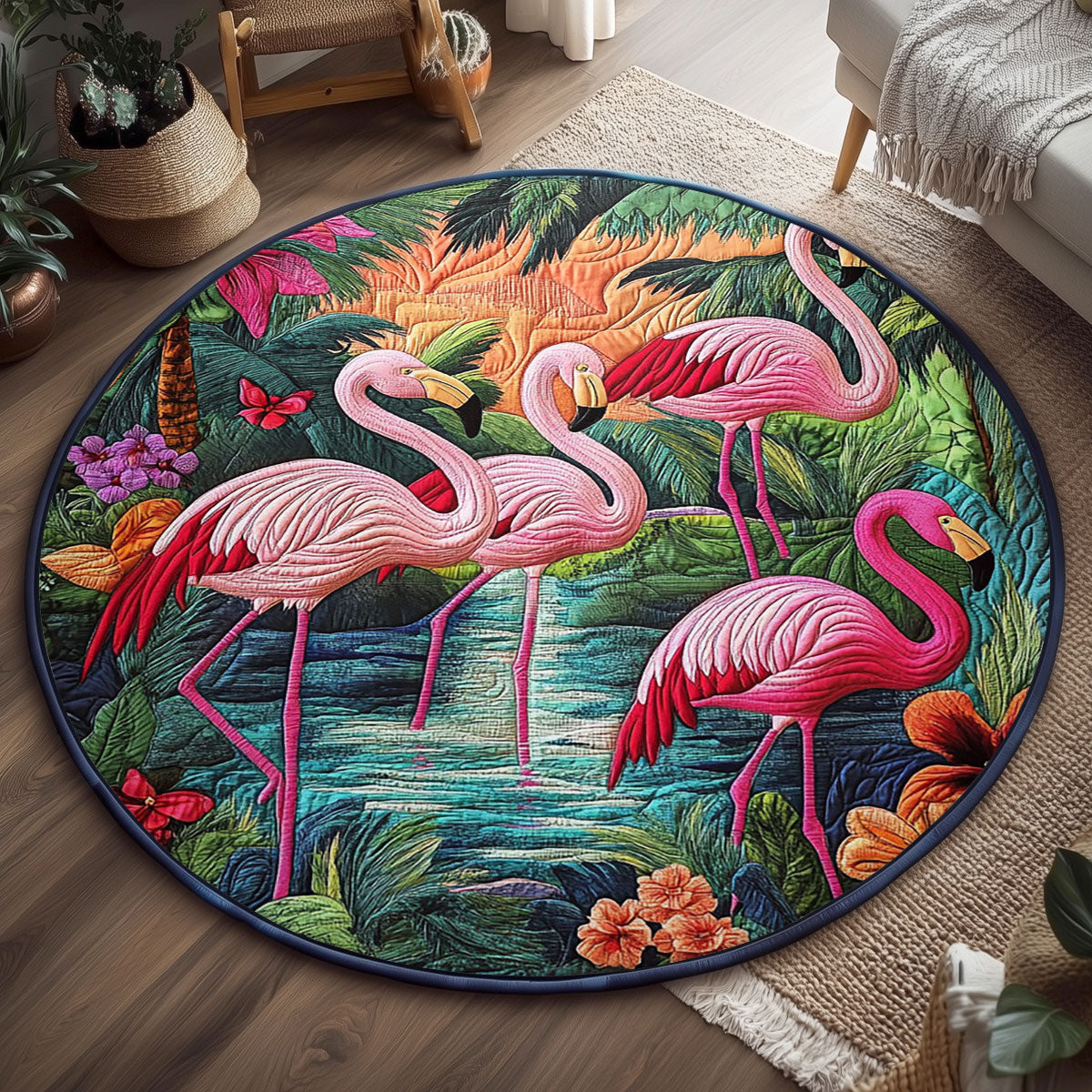 Tropical Flamingo WJ1604053CL Quilted Round Mat