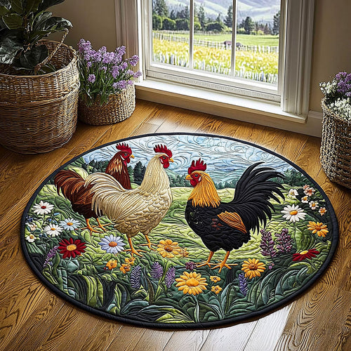 Chicken On The Field QA2911032CL Quilted Round Mat