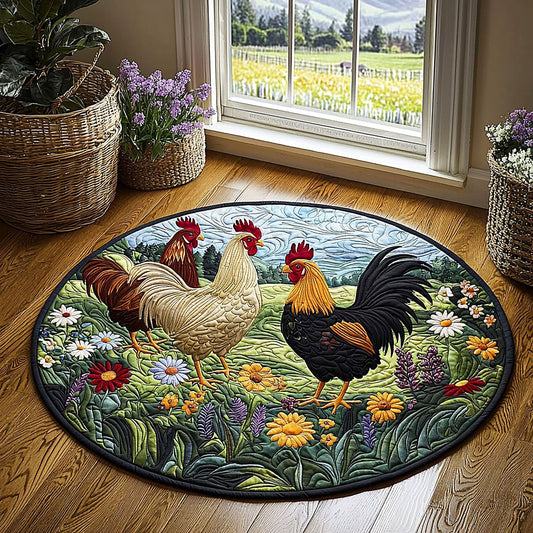 Chicken On The Field QA2911032CL Quilted Round Mat