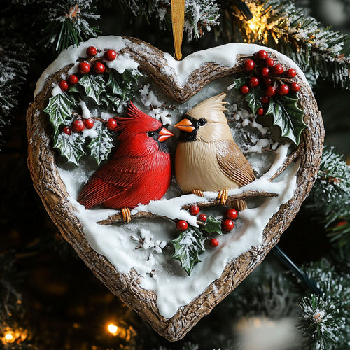 Frosted Heart Cardinal WN2110040CL Christmas Ornament