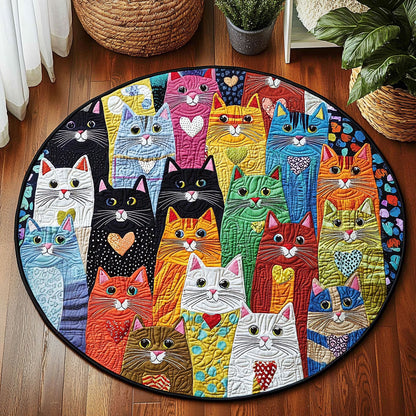 Colorful Whimsical Cats QA0912039CL Quilted Round Mat