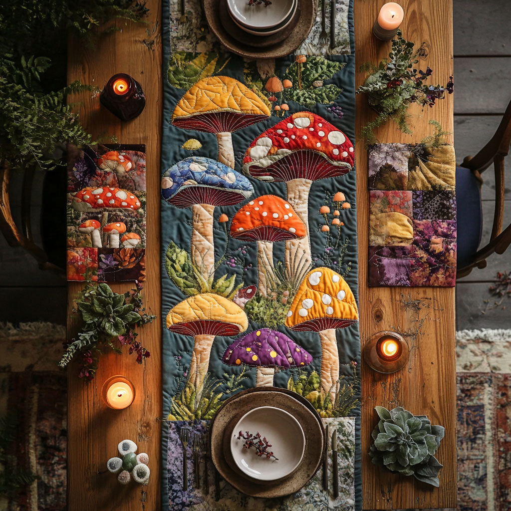 Whimsy Mushroom WN0307137CL Quilted Table Runner