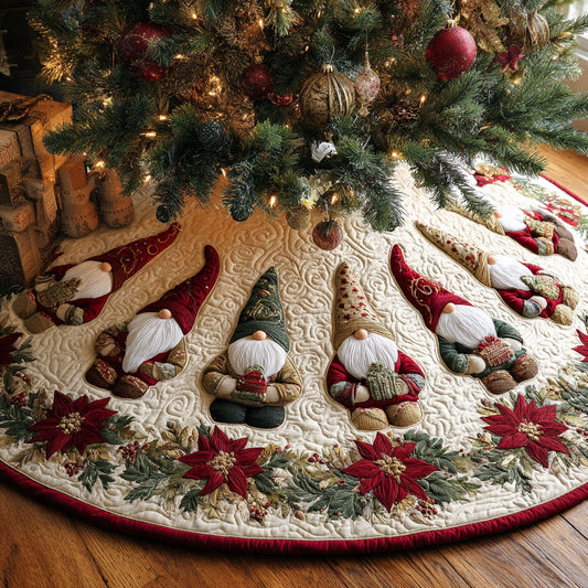 Poinsettia Gnome CW1510049CL Quilted Christmas Tree Skirt