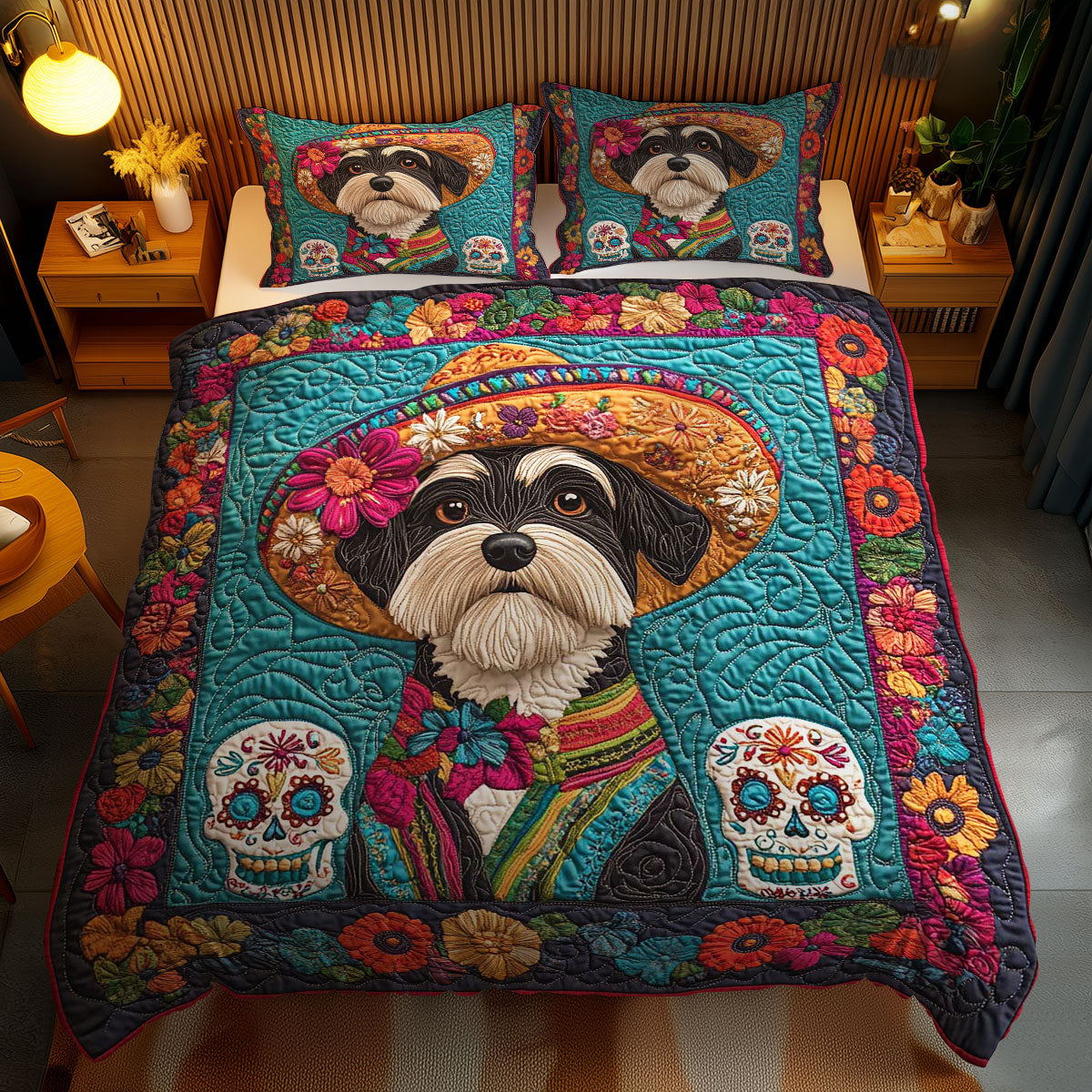 Schnauzer Sugar Skull Celebration WN0302079CL Duvet Cover Set