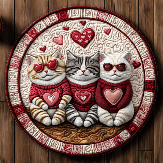 Warm Hearts Kitties KL1501040CL Quilted Round Mat